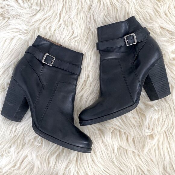 FRYE Black Ankle Buckle Chunky Heels Boots sz 8.5 - Like a New - Picture 12 of 16